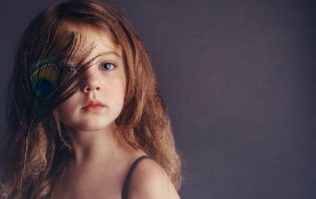 Little girl with peacock feather - jennifer lappe, girl, little, copil, peacock feather, child