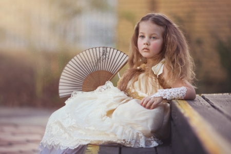 Little girl with hand fan - white, hand fan, fan, girl, copil, child, little