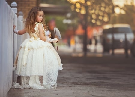 Little girl - street, fan, girl, child, copil, white, hand fan, jennifer lappe, dress, little