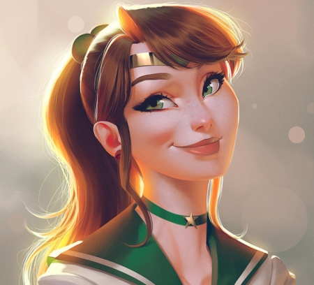 Sailor Jupiter - anime, portrait, girl, sailor moon, manga, fantasy, lenadrofranci, green, sailor jupiter, art, luminos