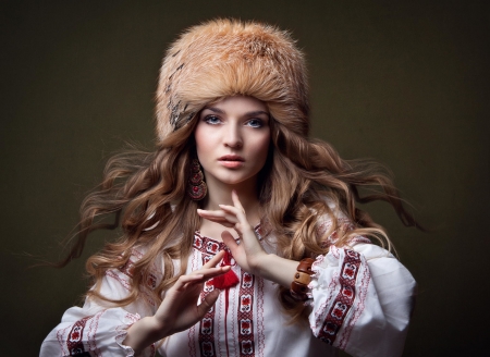 Beauty - woman, fur, girl, hat, anna dudnik, hand, costum popular, model