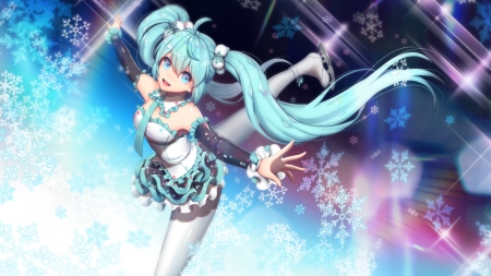 Miku - hatsune miku, girl, winter, pink, vocaloid, blue, anime, y i lave, manga