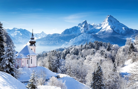 Winter Mountains,Germany - trees, winter, nature, snow, temple, forest, mountains