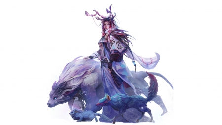 Shamanism - c juk, girl, fantasy, white, choi ji wuk, luminos, blue, animal, shaman