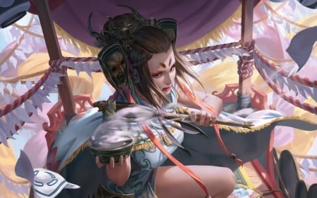 Sorceress - fantasy, chin likhui, luminos, sorceress, girl, art