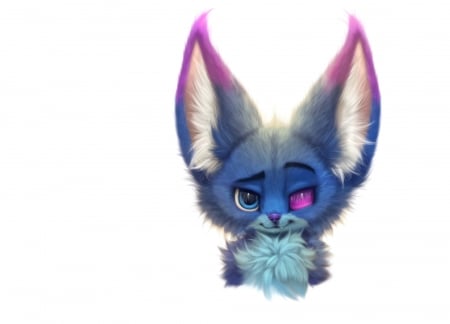 Fennec - vulpe, blue, fox, pink, child, fennec, fantasy, cute, fluffy animal, luminos