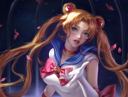 Sailor Moon - girl, frumusete, fantasy, sailor moon, art, pink, red, blue, anime, y xun, blonde, manga