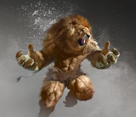 Lion fighter - fighter, yakun wang, fantasy, lion