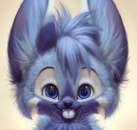 Fox - tongue, fluffy animal, silly, vulpe, child, fantasy, fox, face, white, luminos, blue, cute, wee yee chong