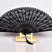 Spain Black Ladies Hand Fan With Holder