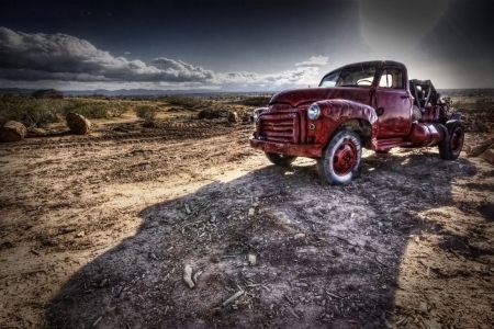 old rusty - truck, field, barren, pick up