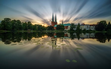 Saxony-Anhalt,Germany. - river, trees, temple, reflection, sky, medieval