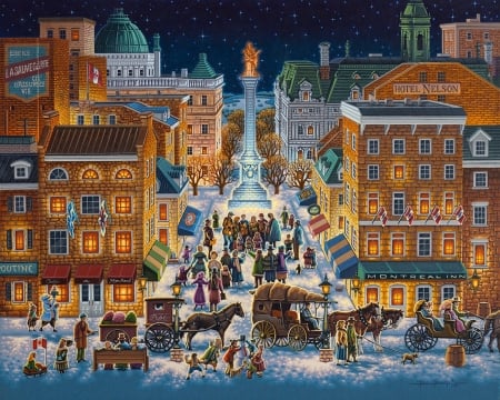 Christmas - street, christmas, pictura, craciun, eric dowdle, painting, city, art