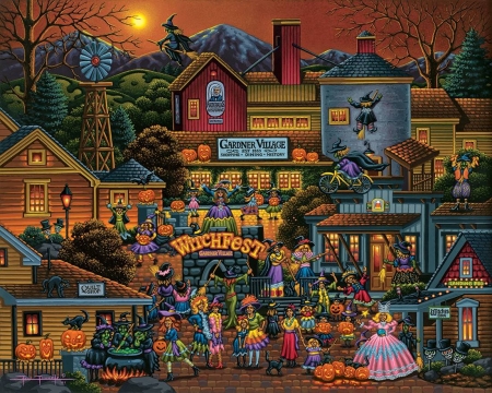 Gardner Village - pictura, eric dowdle, painting, halloween, art