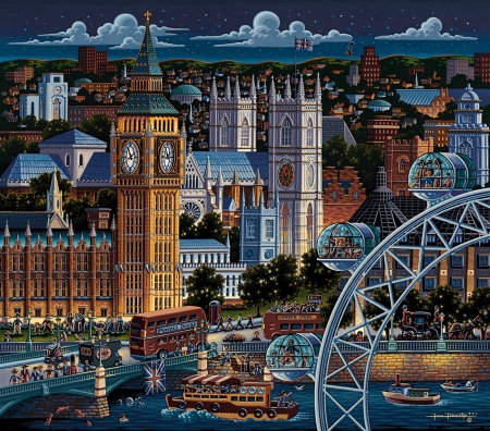 London - big ben, pictura, eric dowdle, painting, london, city, art, bridge