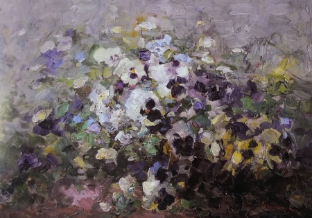 Pansies - pansy, ion grigorescu, painting, art, pictura, flower