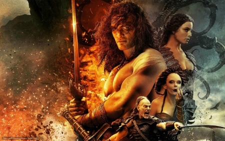 conan the barbarian - conan, woman, sword, barbarian, man