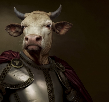 Gladiator cow - cow, animal, creative, fantasy, armor, gladiator, horns, vaca