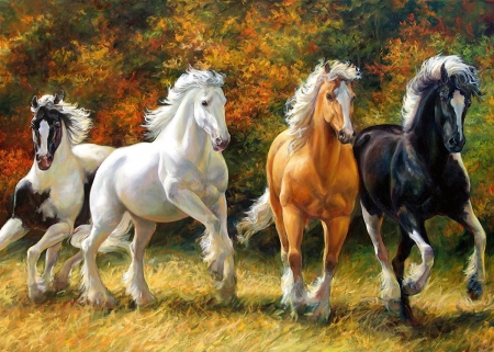 Horses - painting, art, autumn, horse, pictura