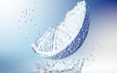 Lemon slice - summer, creative, fantasy, water, splash, slice, lemon