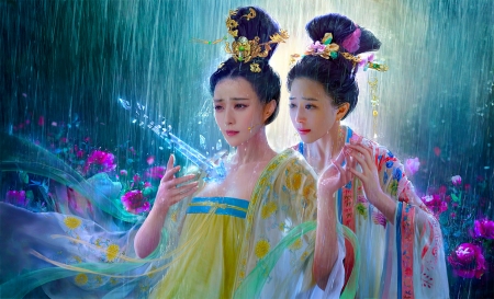 Oriental Sisters - pretty, geisha, diao chan, beautiful, girl, lovely, girls, fantasy, digital, woman, art, asian, pastel