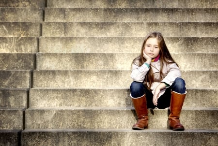 Lonely Little One . . - style, girls, western, outdoors, brunettes, cowgirl, children, female, steps, kids, boots