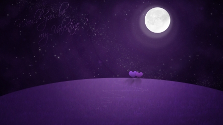 Happy Valentine's Day! - moon, white, heart, purple, night, card, pink, luna