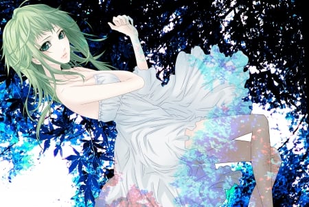 Gumi - gumi, manga, anime, white, blue, green, dress, girl