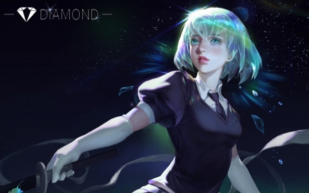 Diamond - diamond, art, girl, luminos, blue, and xun, fantasy