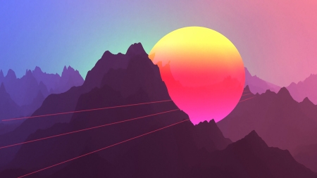 Sunset - moon, fantasy, sunset, purple, creative, pink, mountain, luna