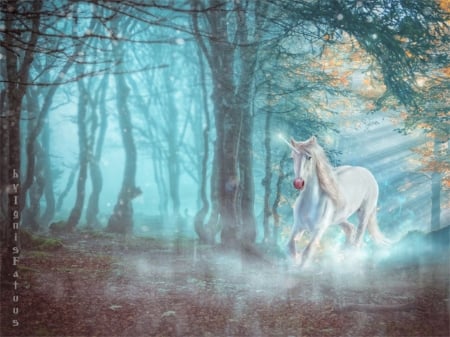 Unicorn - abstract, fantasy, art, forest