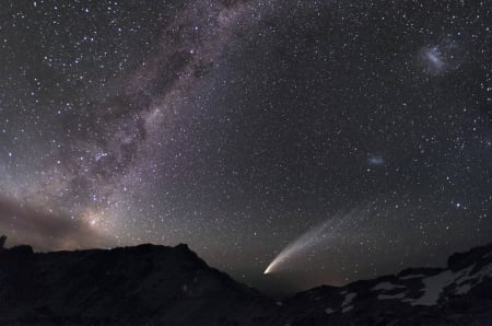 Three Galaxies and a Comet - space, fun, galaxies, comet, stars, cool