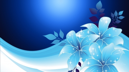 Blue Floral Treasures - lilies, vector, art, light, blue, flowers, firefox persona theme