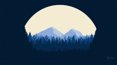 Moon Forest - Firefox Persona theme, trees, blue, forest, mountains, full moon