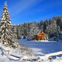 Mountain cabins in winter