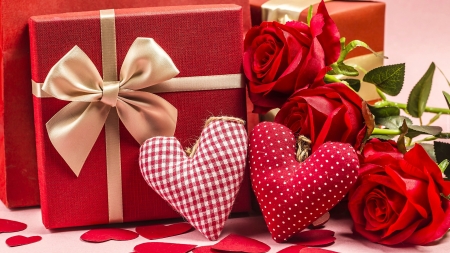 Valentine's Day - roses, gifts, valentines day, hearts, valentines, presents