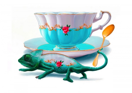 Chameleon - white, luminos, blue, jacub gagnon, green, fantasy, chameleon, cup