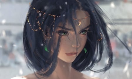 Aeolian - aeolian, princess, face, art, luminos, wlop, fantasy