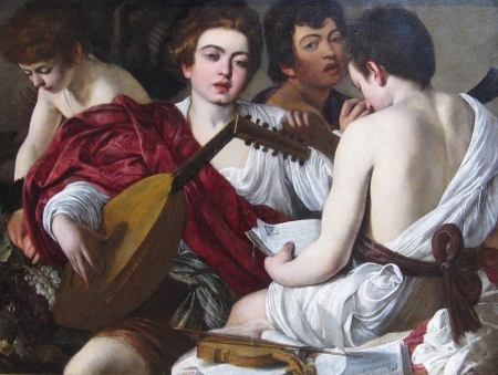 Musicians - painting, art, luminos, boy, pictura, instrument, caravaggio, musicians