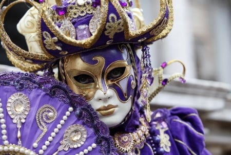 Venice Carnival - venice carnival, white, purple, hand fan, fan, mask, girl