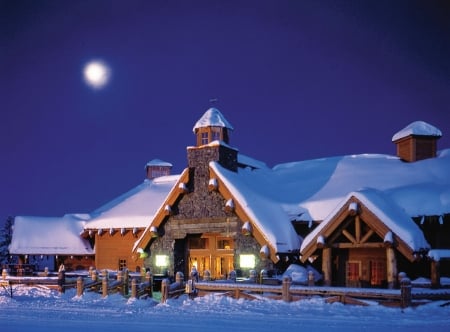 Ski Resort in Colorado Springs Region - moon, snow, winter, night, house