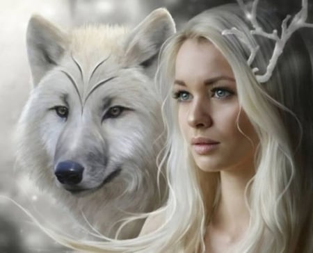 white wolves - collages, fantasy, white, nature, art, wolves