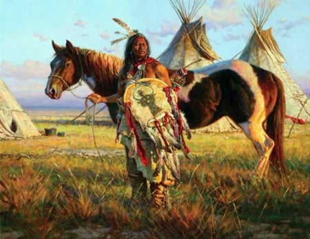 Native American  Indians And Horse - Animals, Nature, American, Indians, Horses