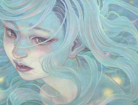 Mermaid - draw, summer, girl, fantasy, siren, mermaid, face, art, luminos, miho hirano