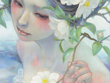 Spring - girl, miho hirano, asian, fantasy, spring, white, face, luminos, flower