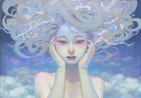 Storm - storm, fantasy, blue, girl, art, asian, luminos, miho hirano