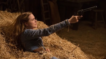 Hiding In The Hay . . - women, style, fun, hay, female, cowgirl, brunettes, western, actors, pistol, nra, ranch, tv, barn