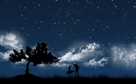 Night - sky, stars, people, clouds, ouside, night, dancing