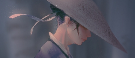 Girl - hat, anime, profile, girl, tagme, manga, fantasy, art, asian, luminos