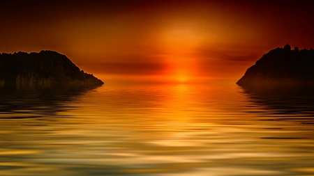 Magestic Sunset - sky, sunset, sea, bay, rocks, firefox persona theme